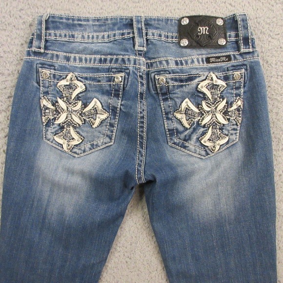 Miss Me Signature Skinny Jeans size 27 x 32 Low Rise Cross Studs Rhinestones Y2K - Picture 1 of 13